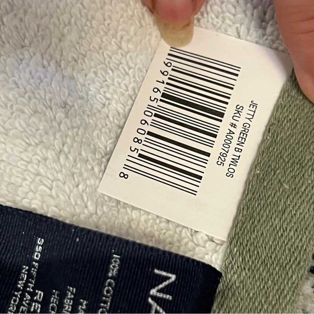 Nautica Olive Green & White Striped Towel Letters on the backside are inverted.
